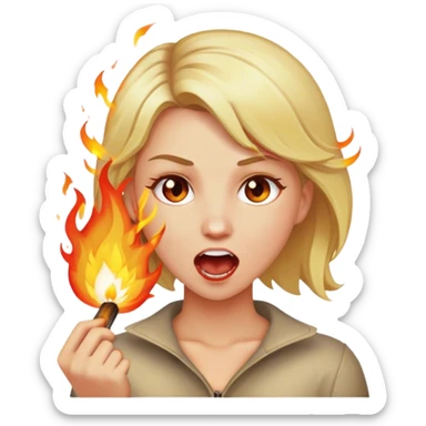 Woman with blond hair biting fire  sticker