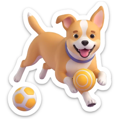 dog chasing ball in forrest, close up pose sticker