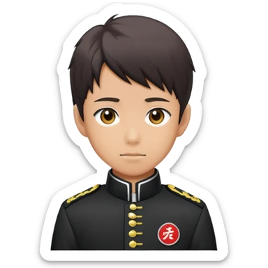 Japanese high school boy in gakuran uniform with black standing collar sticker
