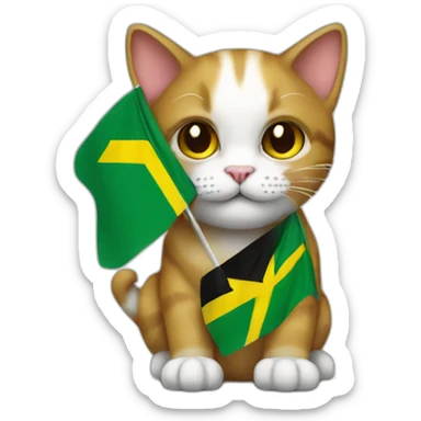 a cat holding a Jamaican flag sticker