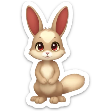 Cute, Chibi, Kemono-style, Anthro, Fur-Sona, Dark-Brown, Normal-type-Ground-type Tan-Rabbit-Fakémon with Dark-Red eyes, beige belly, beige paws, beige feet, beige freckles, full body sticker