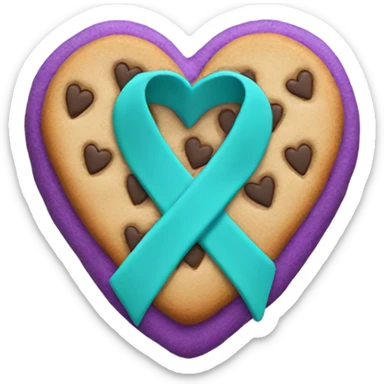 Heart cookie with teal purple awareness ribbon sticker