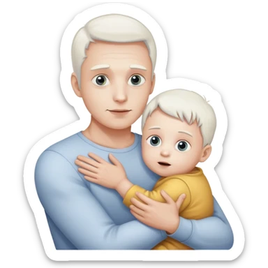 A man with a small child in his arms is peeping, the emphasis is on the eyes, white skin sticker