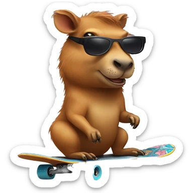 A cabybara riding a skateboard with sunglasses  sticker