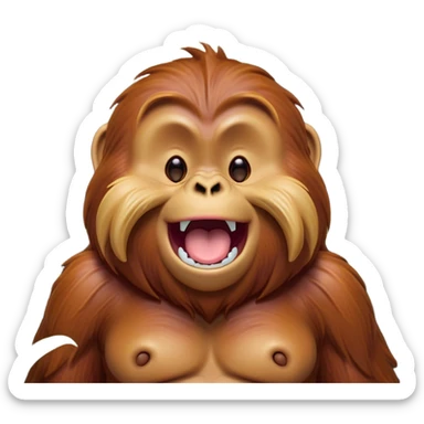 Cinematic Cute Yawning Orangutan Portrait Emoji, Head tilted slightly with a dramatic, wide-open yawn, showcasing a richly textured face with half-closed, sleepy eyes and a relaxed, open expression, Simplified yet irresistibly adorable features, highly detailed, glowing with a soft, cozy jungle glow, high shine, relaxed yet expressive, stylized with a dash of whimsical charm, soft glowing outline, capturing the essence of a drowsy yet affectionate guardian that appears ready to stretch out for a nap! sticker