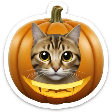 pumpkin with cat carved into it sticker