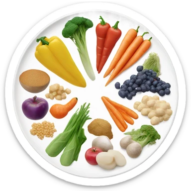 a large white round plate of realistic healthy food sticker