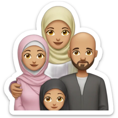 Muslim family with bearded and bald father , mother wearing hijab, two boys and a new born daughter sticker