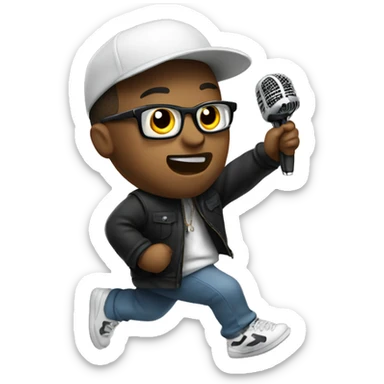 A rapper with a microphone running sticker