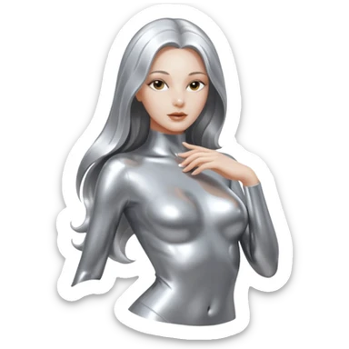 abstract sensual body silhouette, liquid silver chrome, smooth curves,chrome silver long hair, chrome metallic silver full face  and body, sensual poses sticker