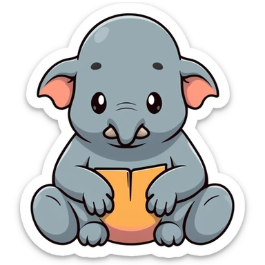 WOSH (Homunculus Loxodontus), a gray blob-like creature with wrinkled skin, no neck, tiny hands resting on lap, patiently waiting sticker