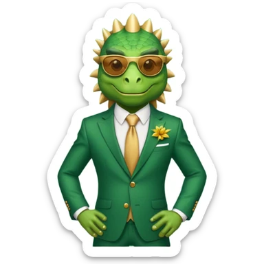 rich capitalist iguana king gold sunglasses sticker