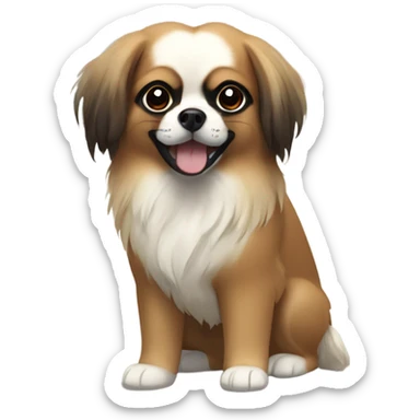 Tibetan Spaniel. It has a brown face, large black eyes, and its fur is white and fluffy. sticker