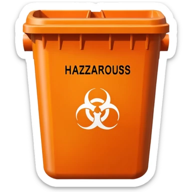 empty orange BIN WITH "HAZARDOUS WASTE" WORD IN IT. CORRECT SPELLING PLEASE sticker