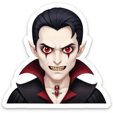 A vampire lord with hollow cheekbones, long black nails, and a cold, menacing smirk sticker