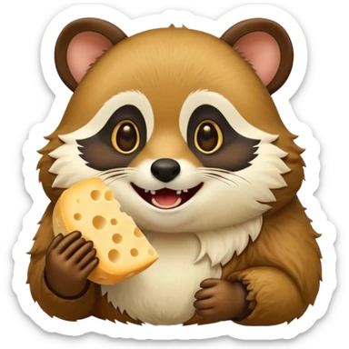Tanuki biting into cheese sticker