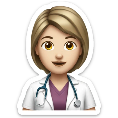 White girl with brunette short hair with stethoscope sticker
