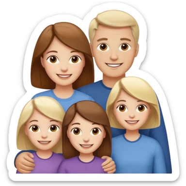 happy pale white family with one brown hair dad, one brown hair mom, one blonde girl, and one brown hair girl sticker