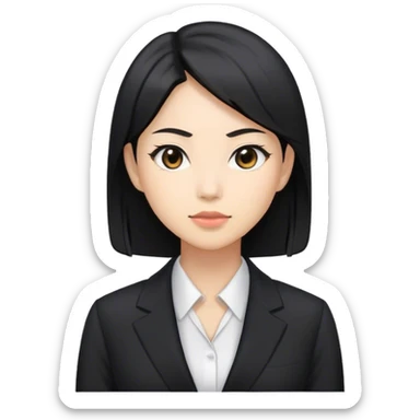 Japanese business woman with light skin tone and black hair, wearing black suit sticker
