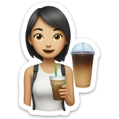 an asian girl drinking a cup of iced coffee in the summer sticker