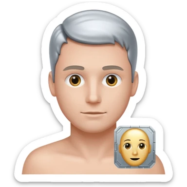 a man with a small AI chip next to him sticker