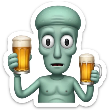 Squidward with a beer sticker