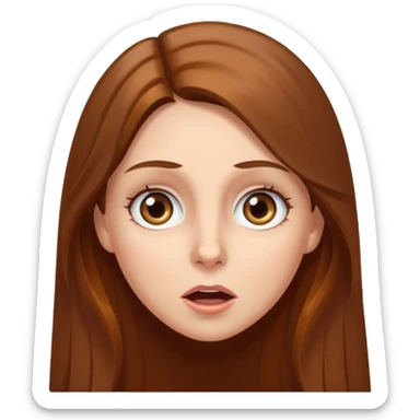 white woman with long brown hair and hazel eyes, surprised sticker