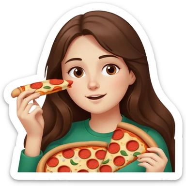 brunette long haired girl eating pizza and laying sticker