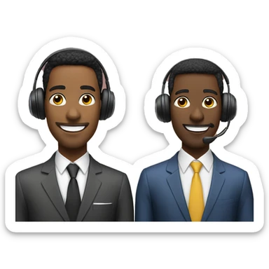 podcast with 2 African American smiling male well-dressed wearing headsets  sticker