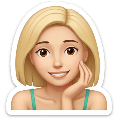 Exhausted but smiling woman with head resting on palm sticker