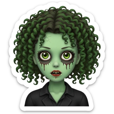 Brunette zombie girl in horror zombie green With curly hair and black clothes  sticker