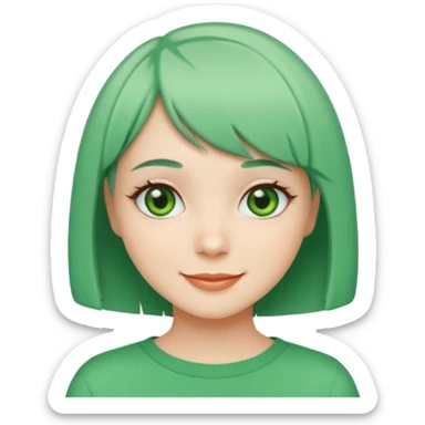 Girl with Mint Bob Cut – short green hair, cheerful smile. sticker