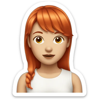 Girl with highlighted red hair and bangs and round face sticker