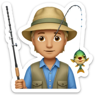 a man holding a fishing rod sticker