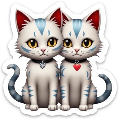 two emo cats in love, both with visible tattoos and cool, edgy hair sticker