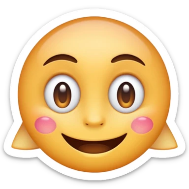 A minimal emoji-style character with a mischievous smile, glowing sparkling eyes, playful expression, clean vector style, soft gradients, simple shapes, transparent background sticker