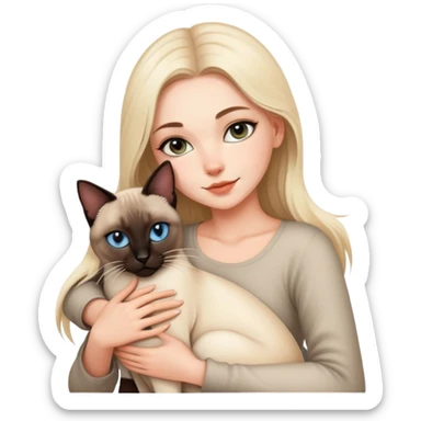 A beautiful and sexy white girl hugs a Siamese cat tightly sticker