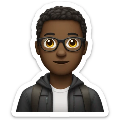 dark-skinned boy, short hair, wearing glasses and holding his cell phone sticker