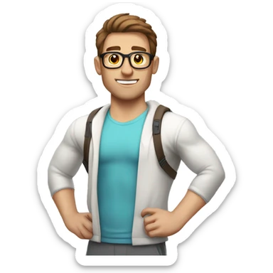 white nerd guy with brown hair going to gym sticker