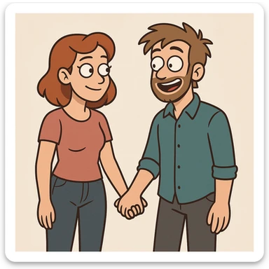 a couple holding hands, modern cartoon style sticker