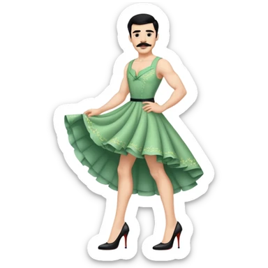 Man in high heels and dress with black hair and mustache  sticker