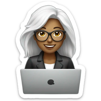 mujer piel blanca pelo negro gafas y trabajando en laptop sticker