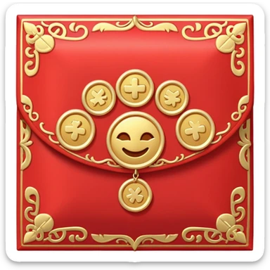 Chinese red envelope (hongbao), lucky money packet with gold details, emoji style sticker