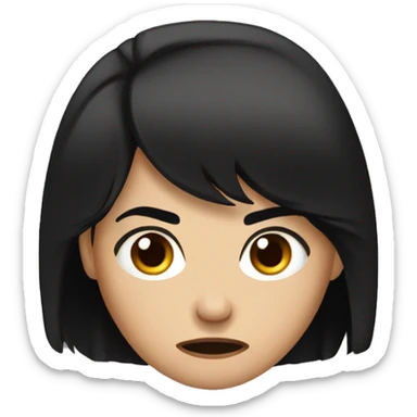 A girl with brown eyes and black hair and is angry and far is around his head  sticker