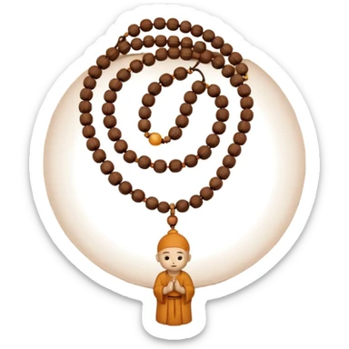 monk necklace object icon, wooden prayer beads with simple pendant, spiritual minimal design, natural wood texture, subtle sacred aura, 3D cartoon style, mobile game icon style, centered, clean background, no text, no watermark
 sticker