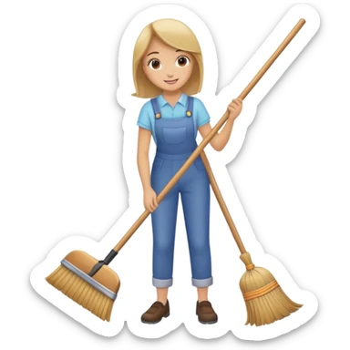 person sweeping the floor with a broom, cheerful and tidy sticker