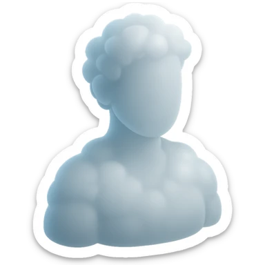 person made entirely of white fluffy clouds, shoulder up, front view, matte glass style sticker