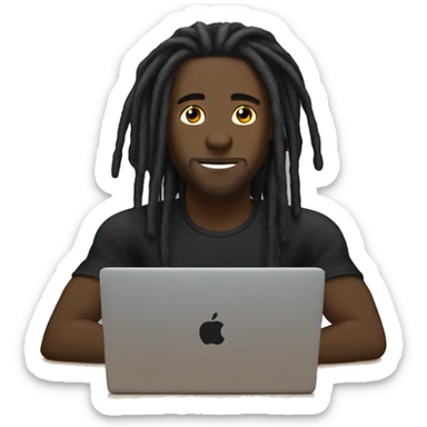 Black-guy-with-dreads-wearing-black-trackstuit-sitting-down-on-chair facing-foward-focused-on-laptop-computer- sticker