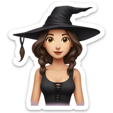 European girl, beautiful brunette, witch sticker