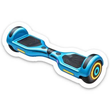 Flat futuristic emoji of a sleek hoverboard floating slightly above the ground, smooth neon edges, minimal shading, white background sticker